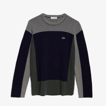 Lacoste Colorblock Knit Crew Neck Sweater Dámské - Svetr Tmavě Blankyt Blankyt / Hnědožlutý Zelene /